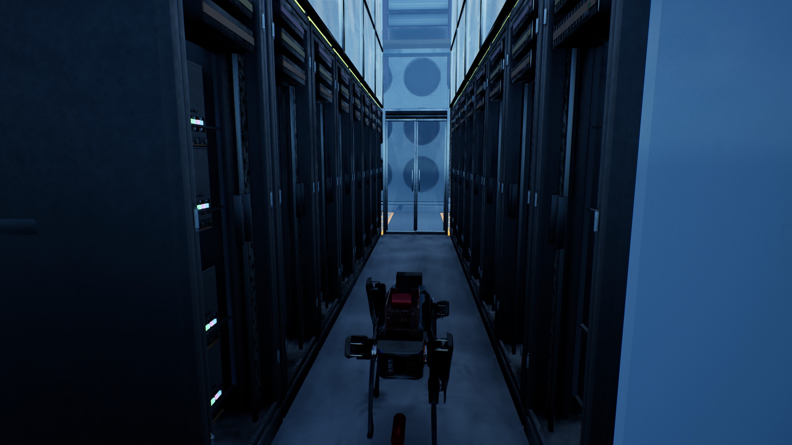 Dark data hall aisle