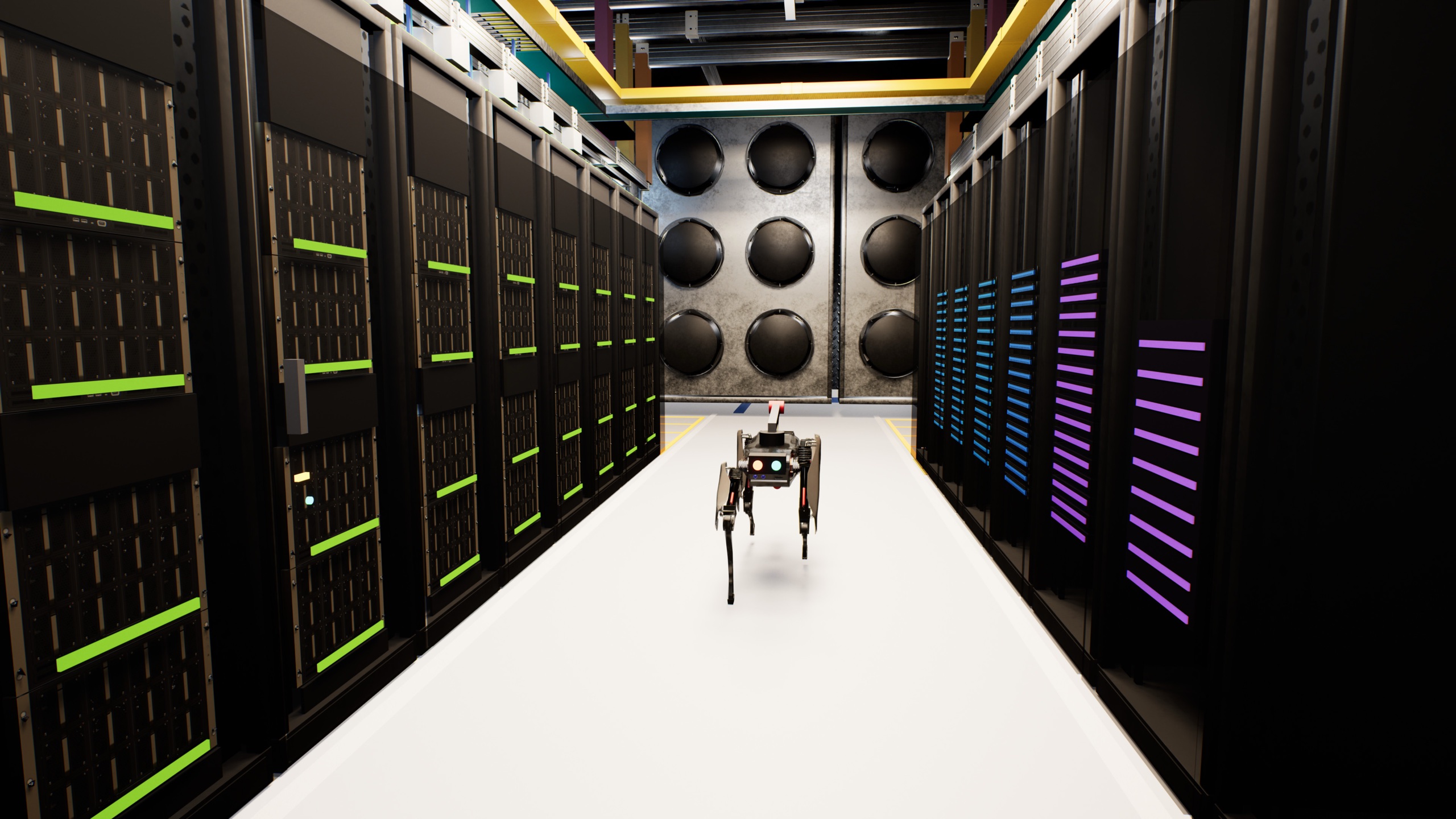 K9 robot in a data hall aisle